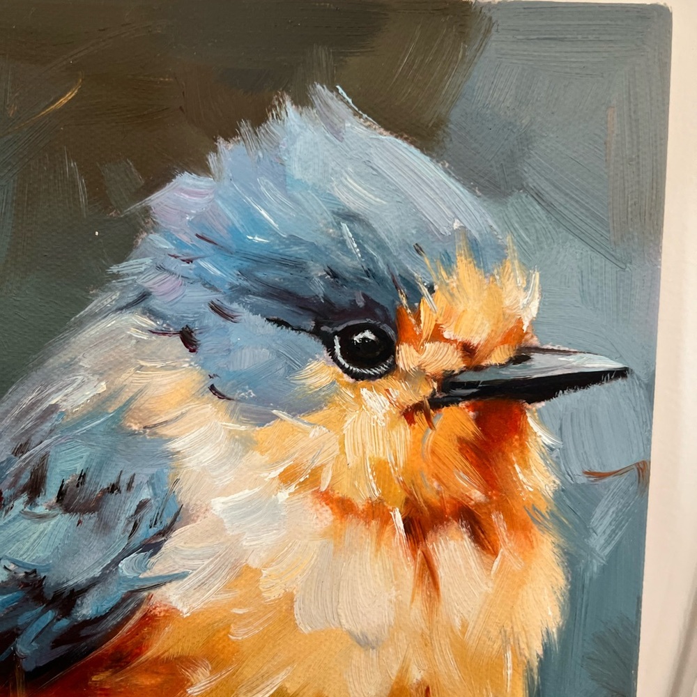 Original Oil painting orange blue bird - Picture 8 of 8